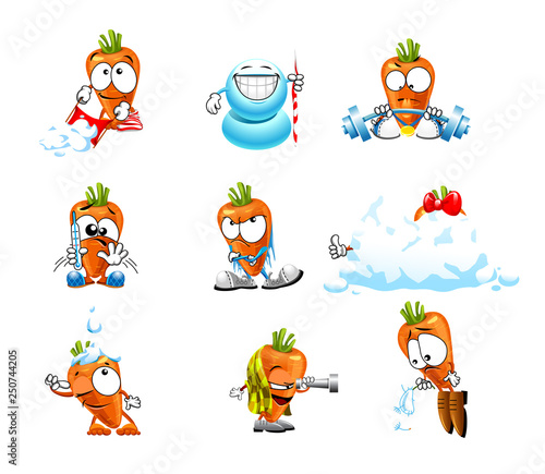 vector set of funny cartoon cute carrot smiles 