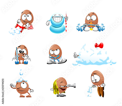 vector set of funny cartoon cute egg smiles