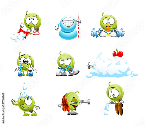 vector set of funny cartoon cute gooseberry smiles 