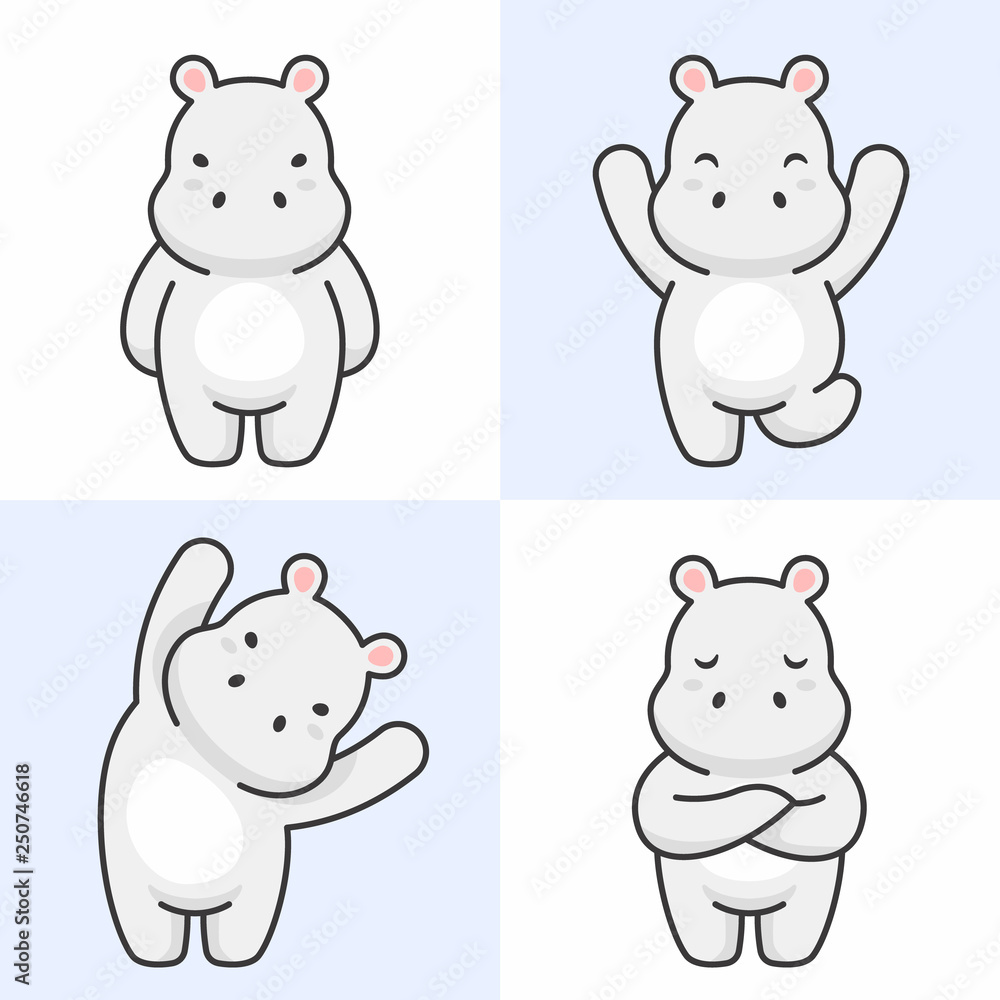 Vector set of cute hippo characters Vector set of cute hippo characters