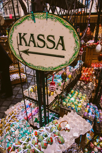 Photography Budapest, Hungary - March 29, 2013: Street stall selling Easter eggs decorated with pretty paintings