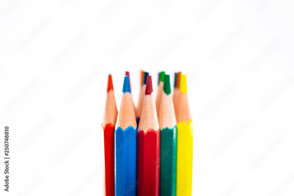 Color pencils isolated on white background. Close up Color pencils isolated on white background. Close up