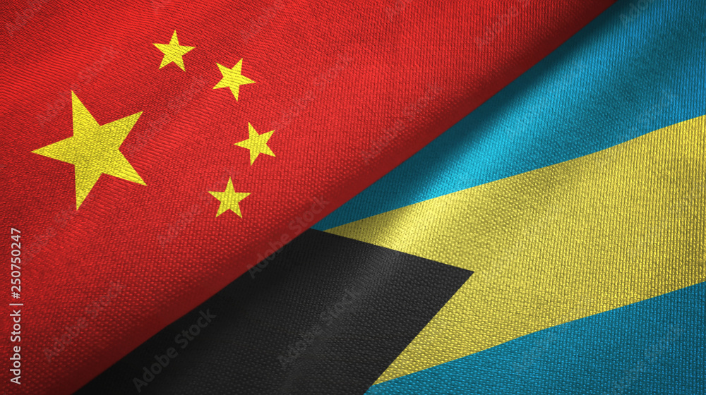 China and Bahamas two flags textile cloth, fabric texture China and Bahamas two flags textile cloth, fabric texture