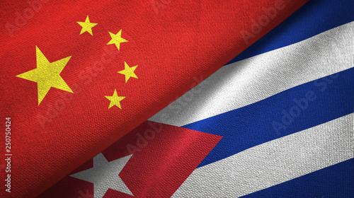 Photography China and Cuba two flags textile cloth, fabric texture