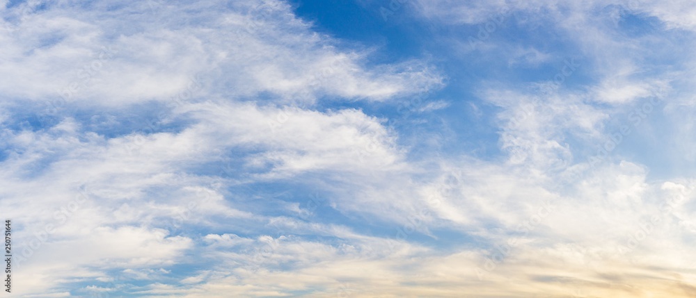 Panorama of morning sky and silky clouds nature background