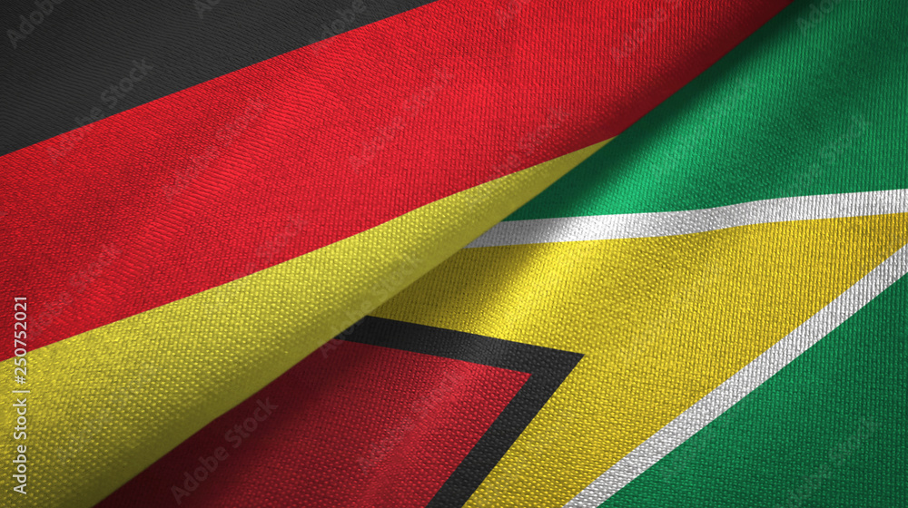 Germany and Guyana two flags textile cloth, fabric texture