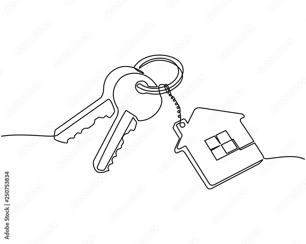 Vecteur Stock Continuous Line Drawing Of House Keys With House Shaped