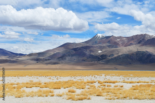 China, Tibet. Mountains near the lake Ngangla Ring Co (Tso) in cloudy weather in summer photo