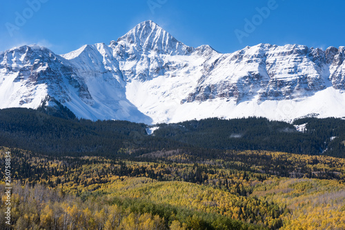 Wilson Peak with an elevation of 14,017 feet is located in Uncompahgre National Forest and the San Juan National Forest, Colorado. 