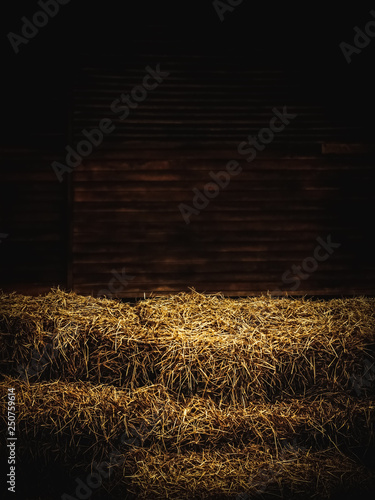 Fototapeta haystacks inside wooden barn