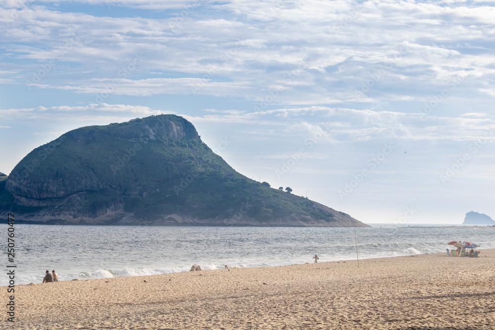 Recreio Beach with Pontal Rock in the Ocean, Rio de Janeiro, Brazil (pedra do pontal)