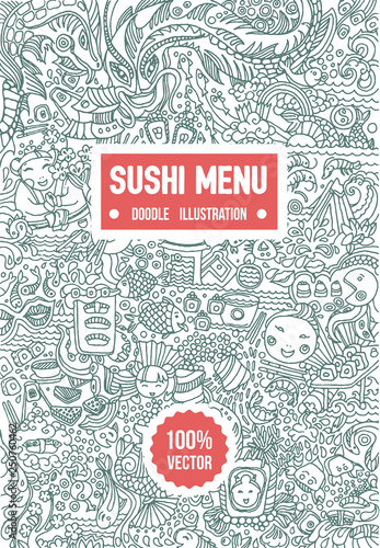 Vector Hand drawn sketch of doodle sushi menu illustration on white background