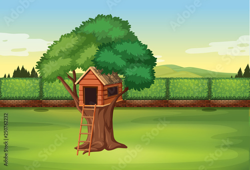 Treehouse in park scene