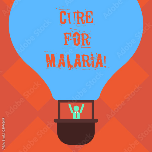 Handwriting text writing Cure For Malaria. Concept meaning like Primaquine drug used against malaria for prevention Hu analysis Dummy Arms Raising inside Gondola Riding Blank Color Air Balloon photo