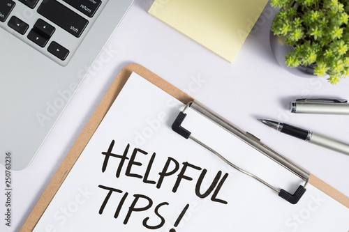 Fotografija Helpful Tips Concept On Top View Office Desktop