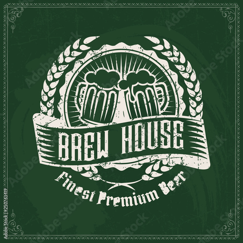 Beer brewery logo on green chalkboard background