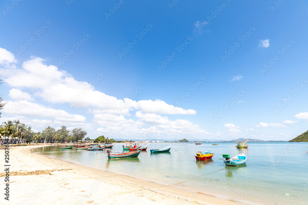 White sand beach in sunny day, The beautiful sea at Ranong Province, Thailand White sand beach in sunny day, The beautiful sea at Ranong Province, Thailand