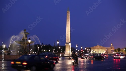 WS Traffic on Place de la Concorde at dusk / Paris, France