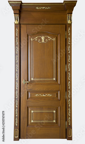 wooden doors with stained-glass windows  forged grills and ornaments architectural detail on an isolated background