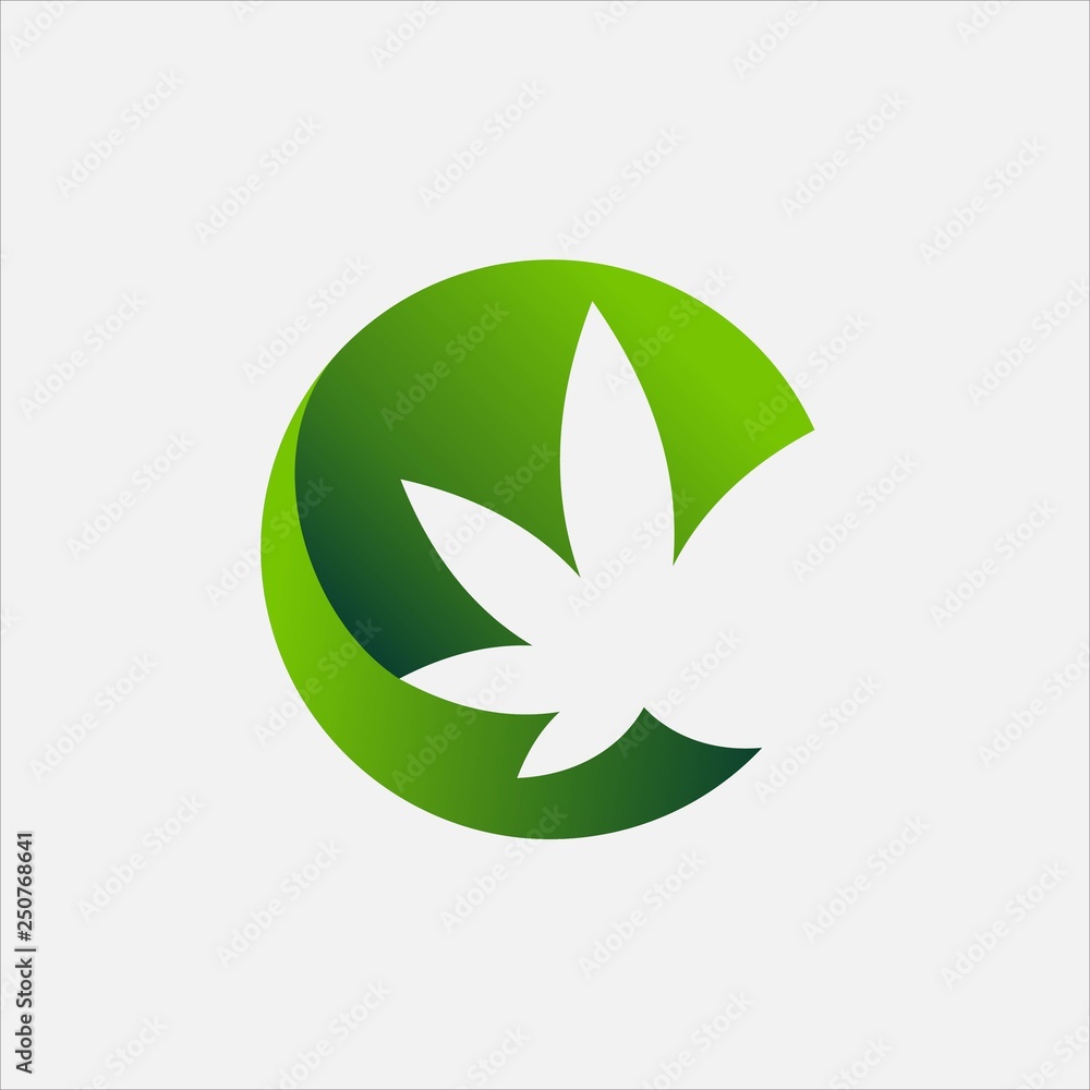 Letter C logo with Cannabis concept Letter C logo with Cannabis concept