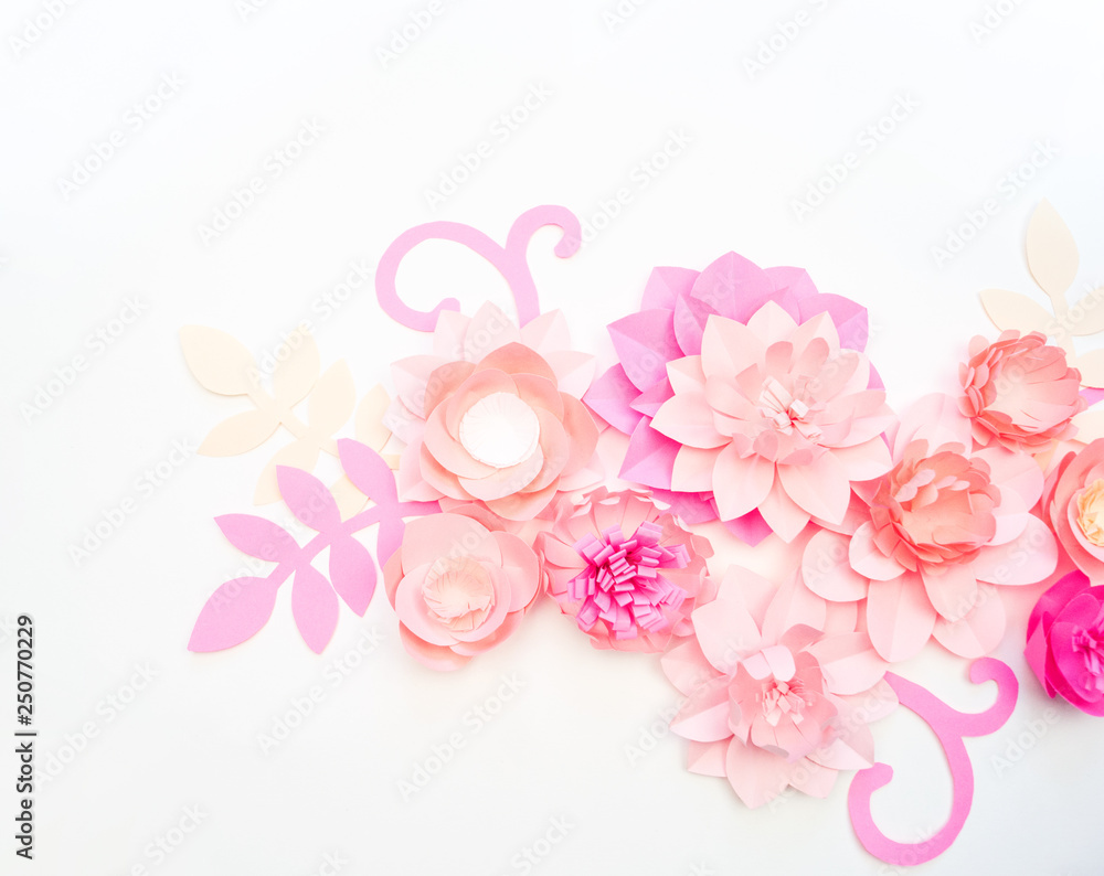 Flower made of paper white background. Trend color pastel coral. Flower made of paper white background. Trend color pastel coral.