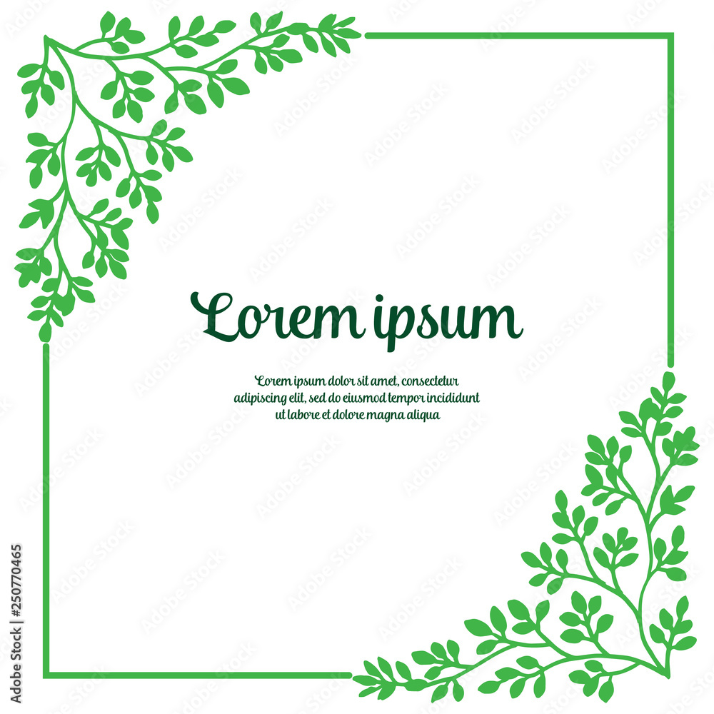 Vector illustration flower and leaf green frame with lettering lorem ipsum hand drawn