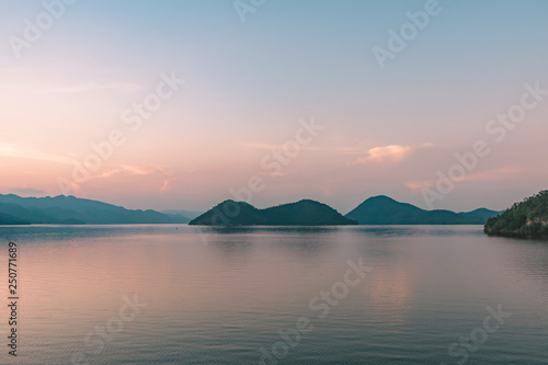 Scenery after sunset of Kwai Yai river at Srinagarind Dam in Kanchanaburi  Thailand