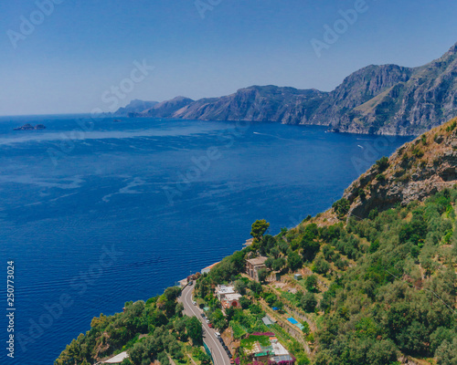Mountains and coastline of Amalfi Coast from Path of the Gods, a hiking trail near Positano, Italy © Mark Zhu