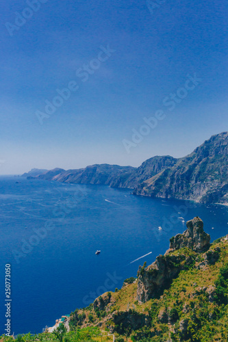 Mountains and coastline of Amalfi Coast from Path of the Gods  a hiking trail near Positano  Italy
