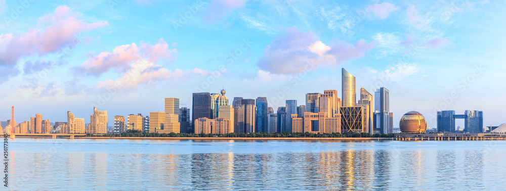 Fototapeta premium Panoramic city skyline with buildings in Hangzhou at sunrise
