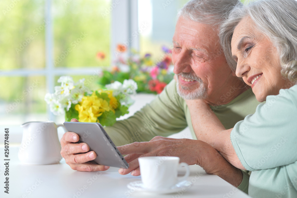 Close up portrait of happy senior couple with laptop Close up portrait of happy senior couple with laptop
