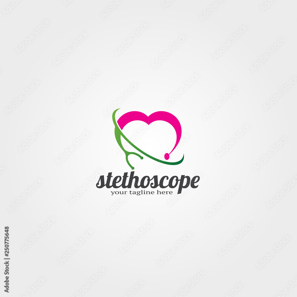 Medical stethoscope logo template with heart , vector logo for business corporate, tools, illustration.