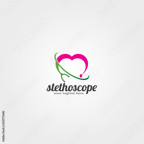 Medical stethoscope logo template with heart , vector logo for business corporate, tools, illustration.