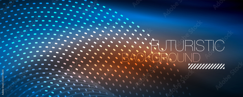 Glowing light particles in dark neon space, magic glow shiny abstract background Glowing light particles in dark neon space, magic glow shiny abstract background