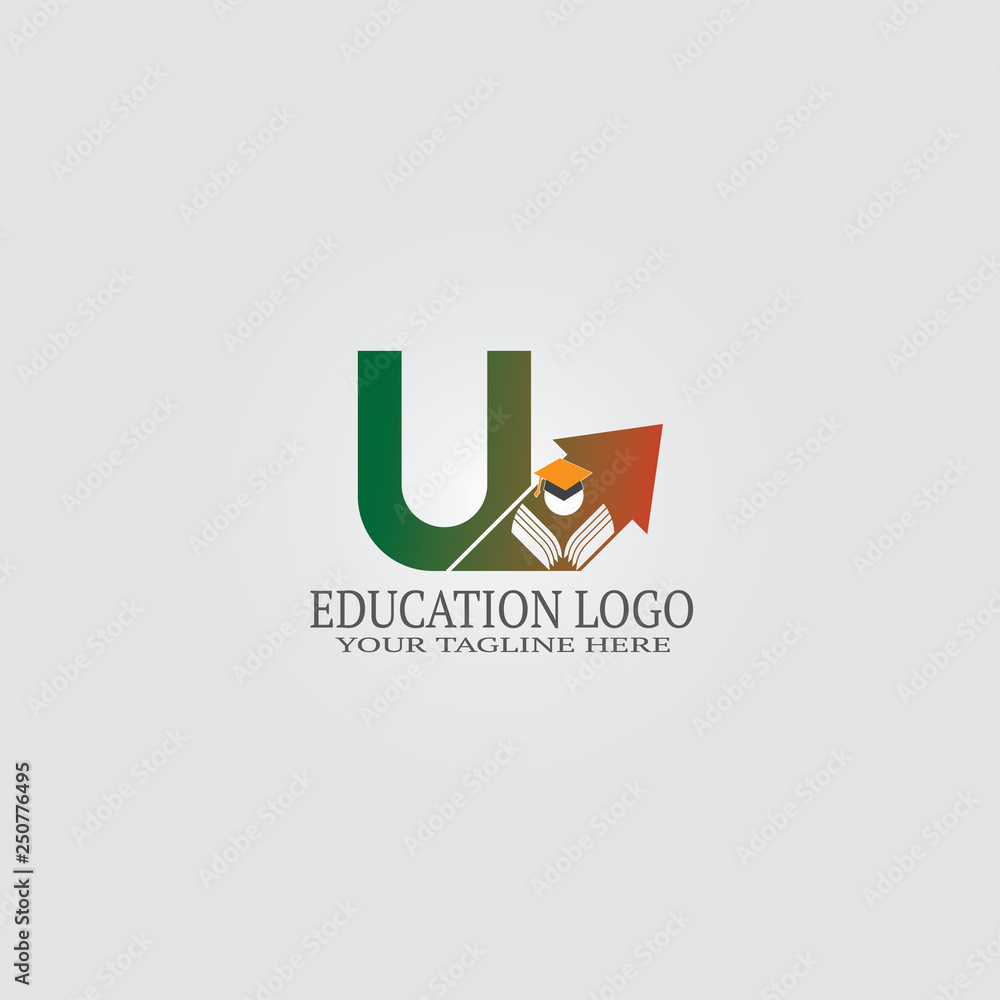 Education Logo template with U letter, vector logo for international school identity, elements, icons or symbol, illustration -vector