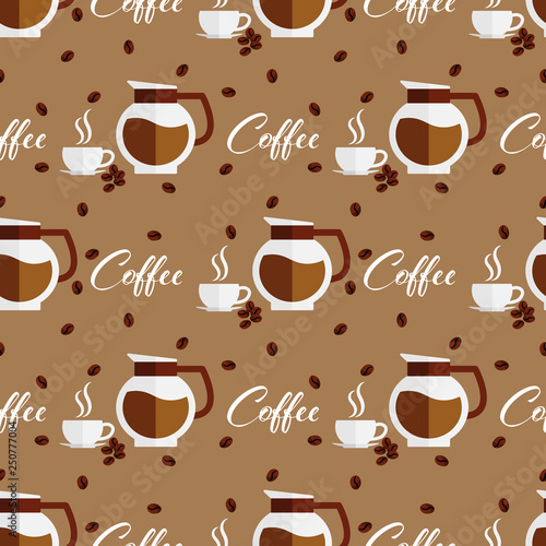Cute Coffee Seamless pattern in flat style.