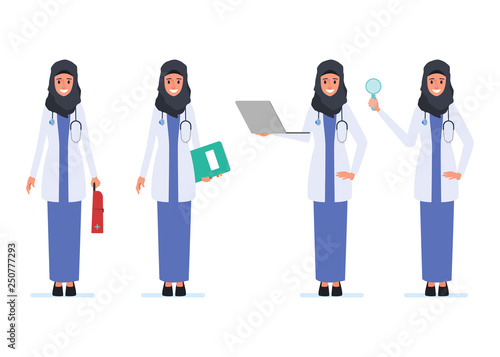 Muslim and arab doctor character. Hospital worker and medical staff.