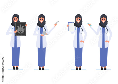 Muslim and arab doctor character. Hospital worker and medical staff.