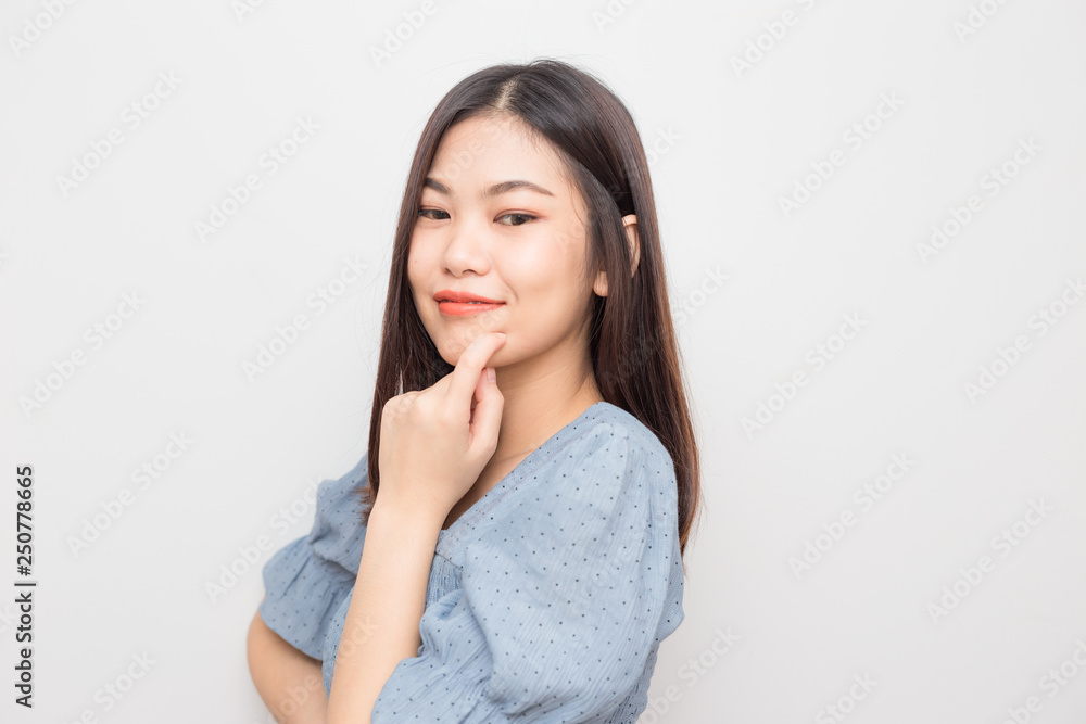 Happy young smiling asian women on white background Happy young smiling asian women on white background
