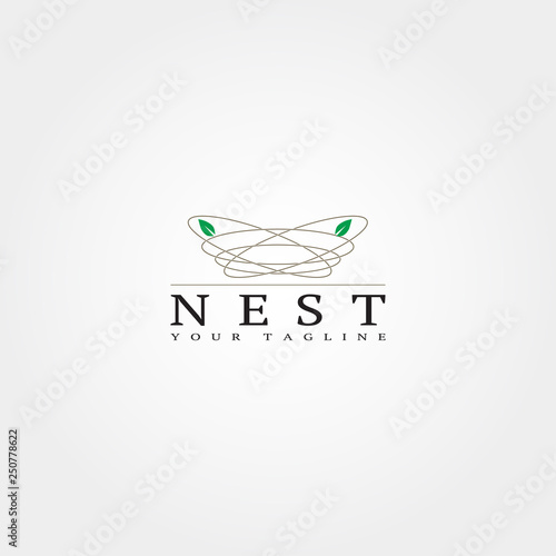 Bird's nest egg logo template. nest egg flat icon vector with thin line, element, illustration