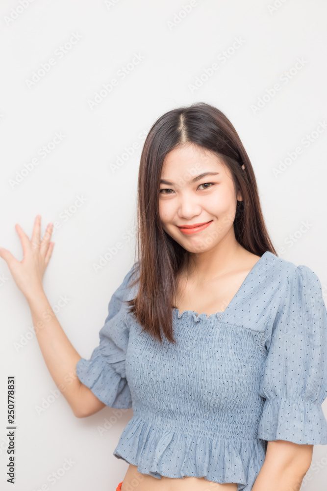 Happy young smiling asian women on white background Happy young smiling asian women on white background