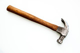 Old vintage handle hammer tool on the white background, Isolate steel head hammer wood handle 
