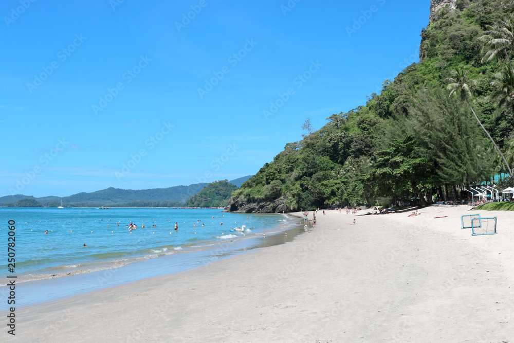 Beautiful tropical coast of Thailand overlooking the beach, azure  sea, Krabi, Ao Nang.