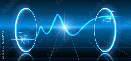 Fantastic background with neon graph and glowing star and space portal into another dimension