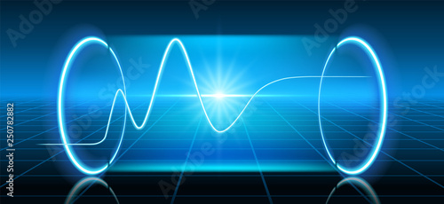 Fantastic background with neon graph and glowing star and space portal into another dimension