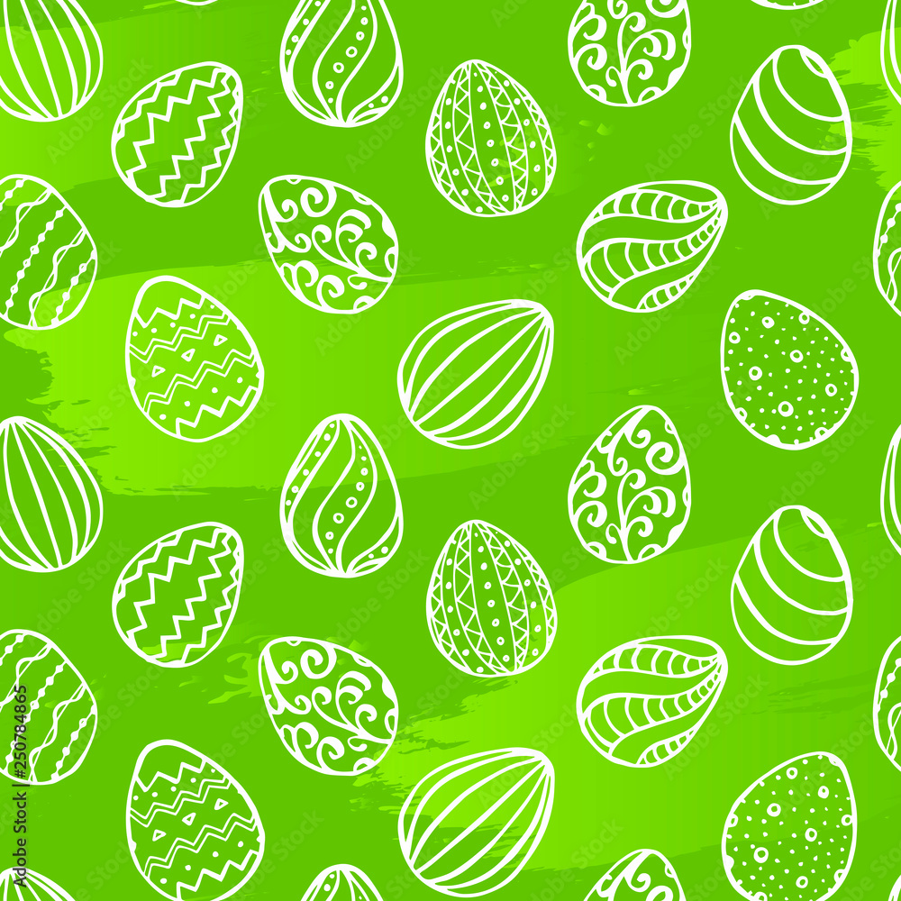 Easter seamless pattern with hand drawn eggs on green background. Doodling style. Vector 10 EPS illustration Easter seamless pattern with hand drawn eggs on green background. Doodling style. Vector 10 EPS illustration