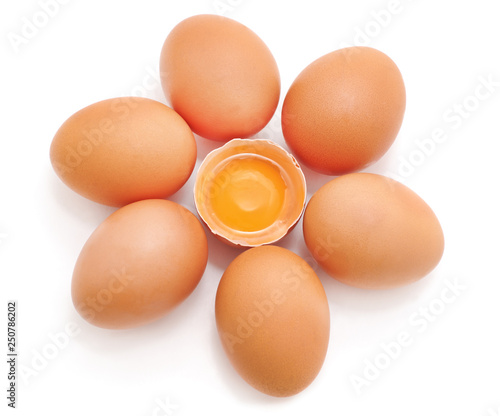 Chicken eggs and egg yolk.