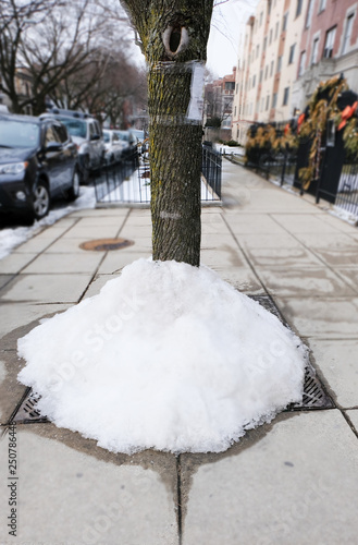 Snow pile on the street in winter season