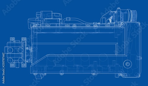 Engine sketch. Vector rendering of 3d