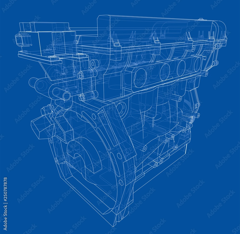 Engine sketch. Vector rendering of 3d